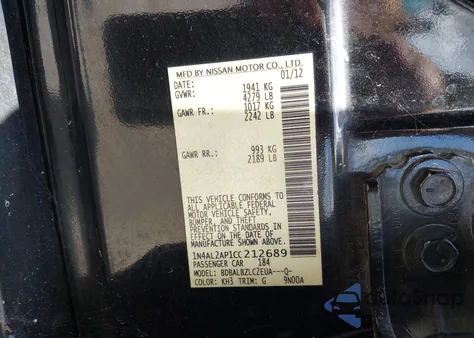 2012 Nissan Altima 2.5 S z USA, uszkodzony, nr VIN 1N4AL2AP1CC212689